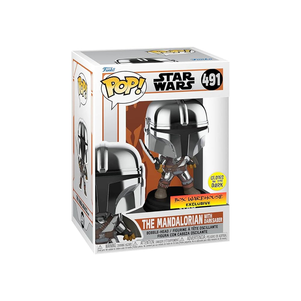 Funko Pop! Star Wars: The Mandalorian - The Mandalorian with Darksaber Chrome Glow in the Dark Action Figure #491