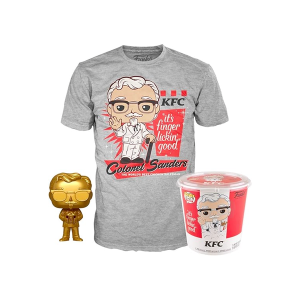 Funko POP! Icons: KFC Gold Colonel Sanders (Gold) Vinyl Figure & Tee Shirt [Size 2X-Large] with KFC Bucket