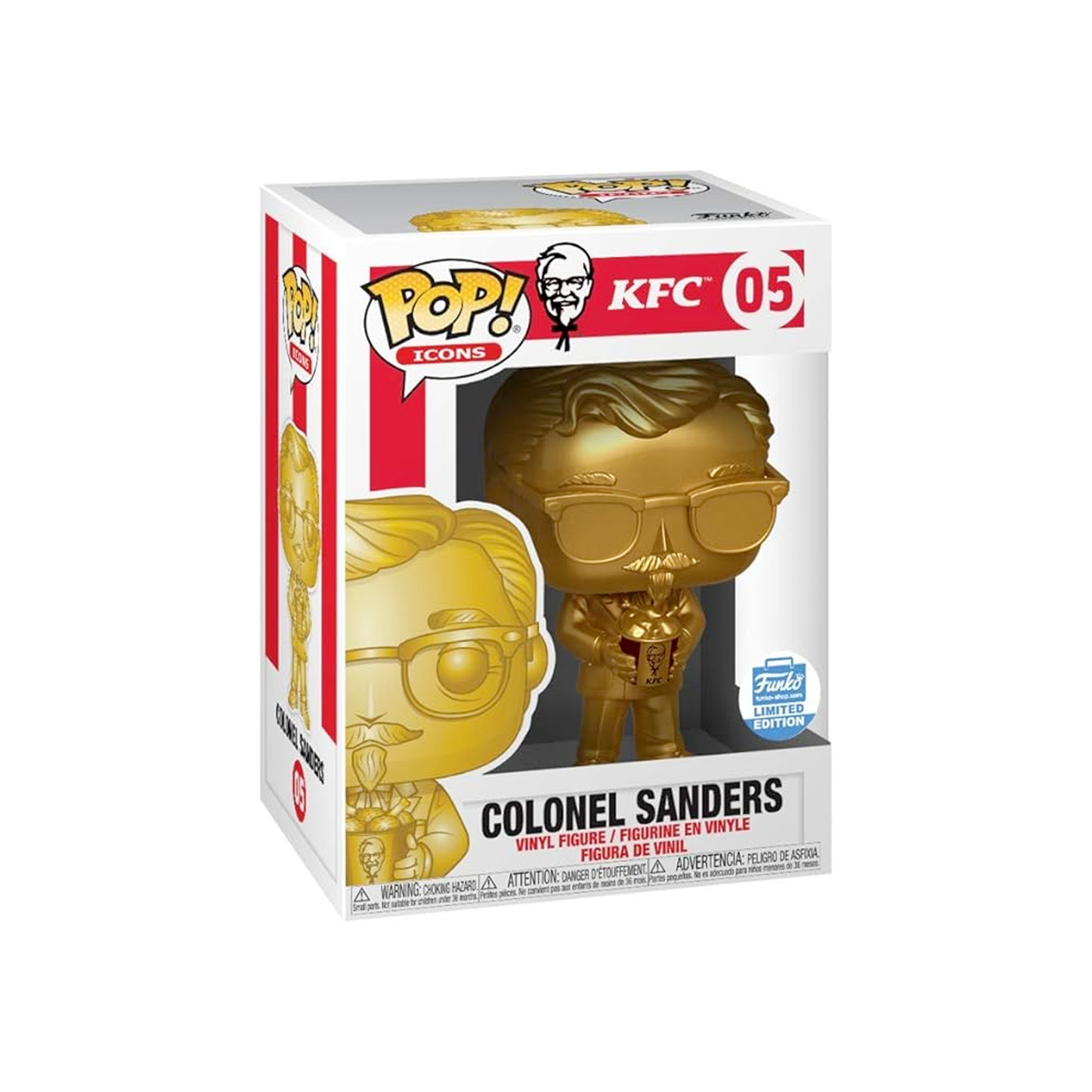 Funko POP! Icons: KFC Gold Colonel Sanders (Gold) Vinyl Figure & Tee Shirt [Size 2X-Large] with KFC Bucket