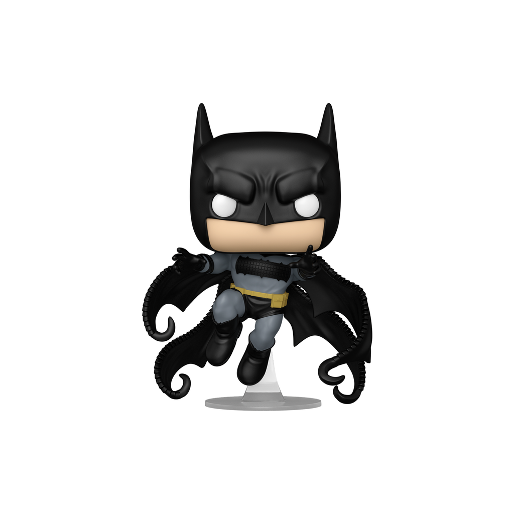 Funko Pop! Absolute Batman #658 leaping on a clear stand with a curling black cape – DrCollectible