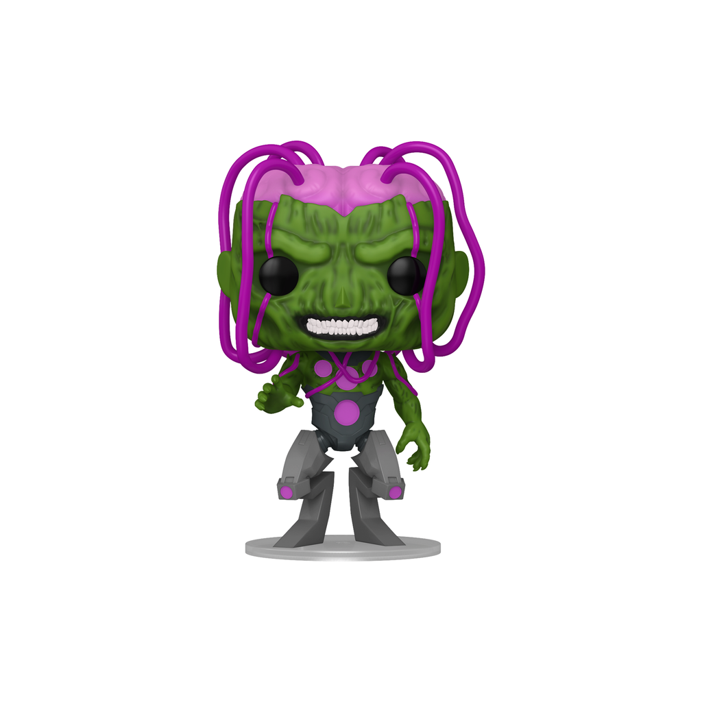 Funko Pop! Absolute Brainiac #661 with green face, exposed pink brain, purple cables and grey armoured legs – DrCollectible