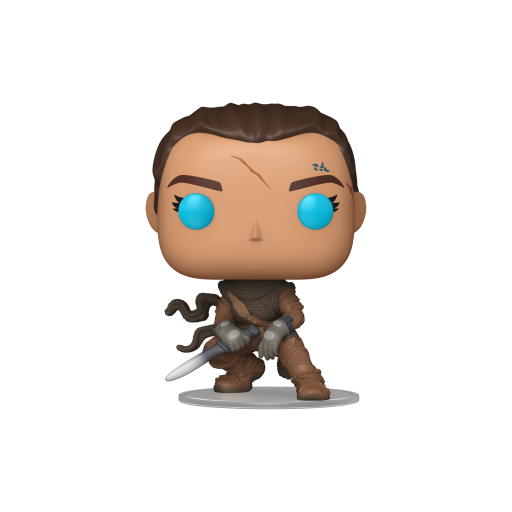 Funko Pop! Chani (Crouching) #2153 from Dune with a blade in a low crouch on a clear base – DrCollectible