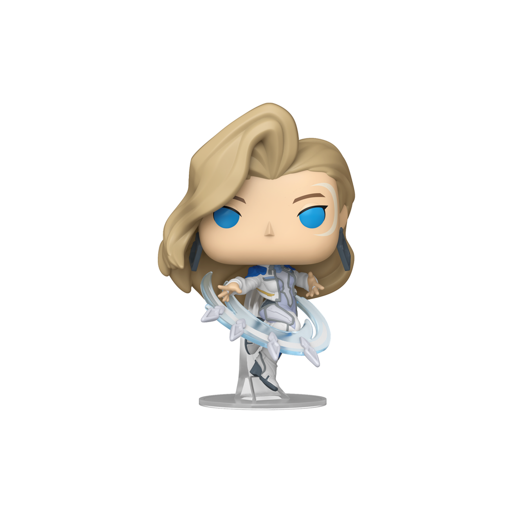 Funko Pop! Dagger from Marvel Rivals, a blonde figure in a white suit with swirling blue energy and crystal blades – DrCollectible