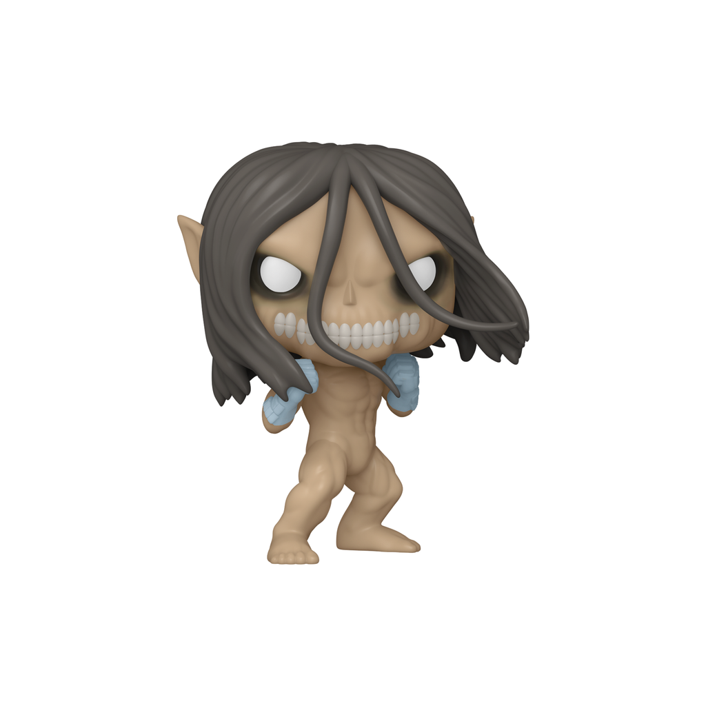 Funko Pop! Eren Jaeger in Attack Titan form #2584 with dark hair, bared teeth and raised blue fists – DrCollectible