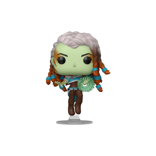 Funko Pop! Tam #1324 from Magic: The Gathering, floating on a clear stand with a translucent green ring \u2013 DrCollectible